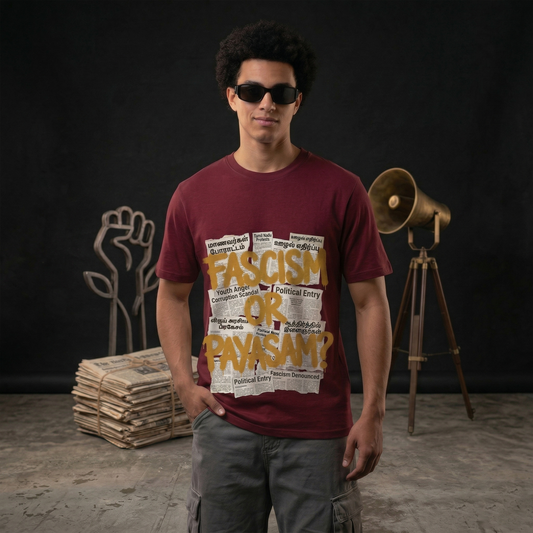 THE CLASSIC VAULT Rebel Tee - 'Fascism Or Payasam?' Statement T-Shirt (Maroon Red, Regular Fit Cotton, DTF Print)