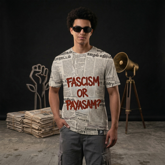 THE CLASSIC VAULT - TVK 'Fascism Or Payasam' Distressed Newspaper Print Dot Knit Jersey | Rebel Tee