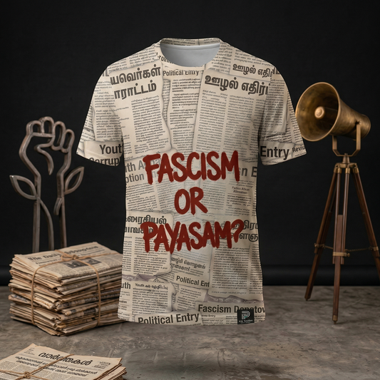 THE CLASSIC VAULT - TVK 'Fascism Or Payasam' Distressed Newspaper Print Dot Knit Jersey | Rebel Tee